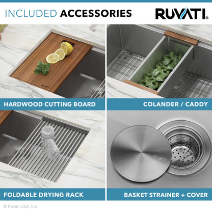 Ruvati 28-inch Workstation Ledge Undermount 16 Gauge Stainless Steel Kitchen Sink Single Bowl - RVH8309