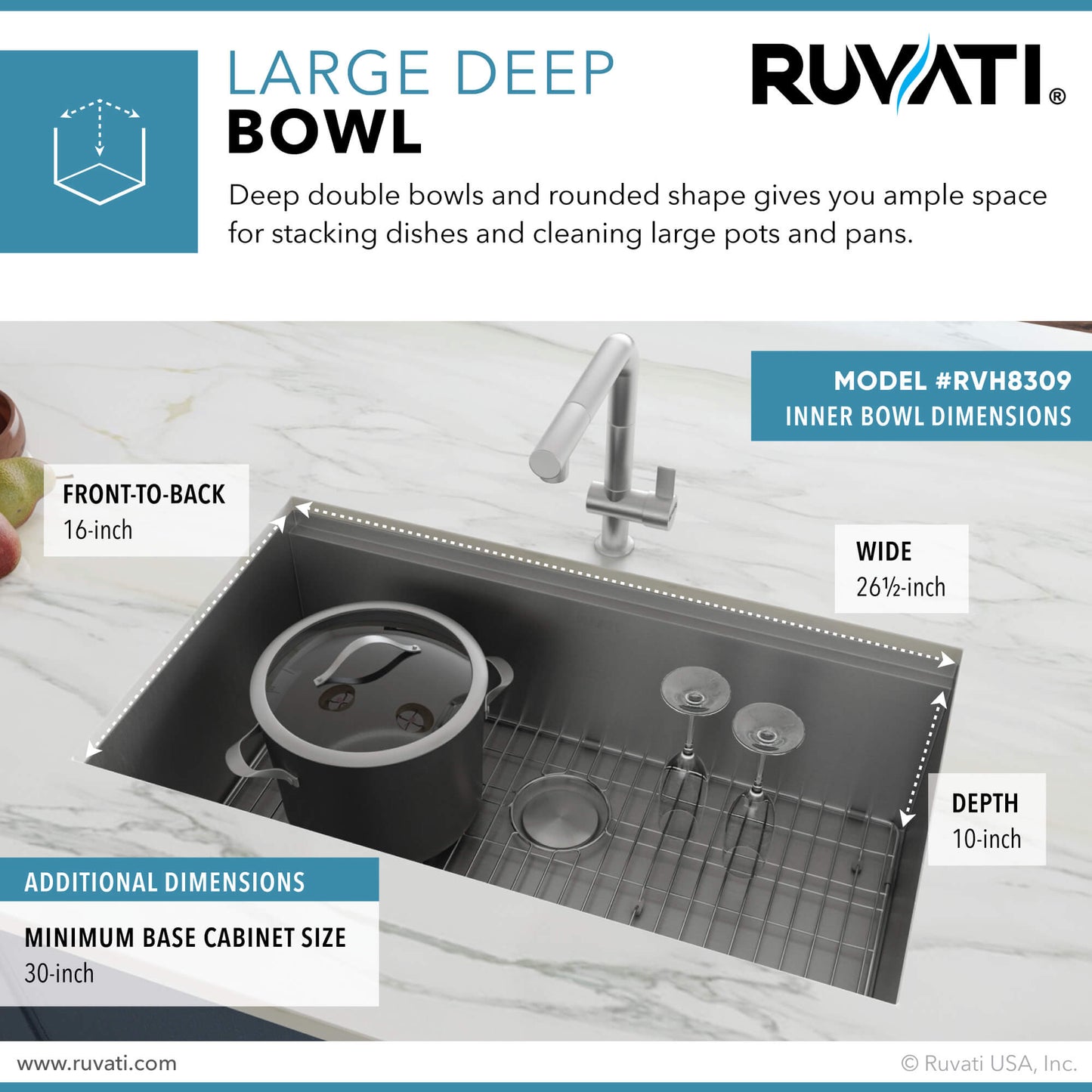 Ruvati 28-inch Workstation Ledge Undermount 16 Gauge Stainless Steel Kitchen Sink Single Bowl - RVH8309