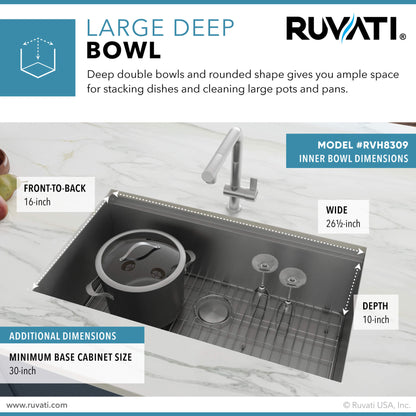 Ruvati 28-inch Workstation Ledge Undermount 16 Gauge Stainless Steel Kitchen Sink Single Bowl - RVH8309