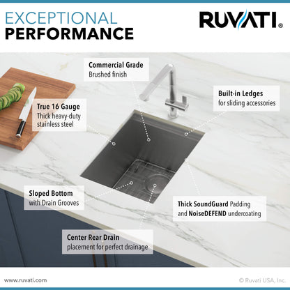 Ruvati 13 inch Workstation Bar Prep Sink - with Cover- Undermount 16 Gauge Stainless Steel Single Bowl - RVH8316