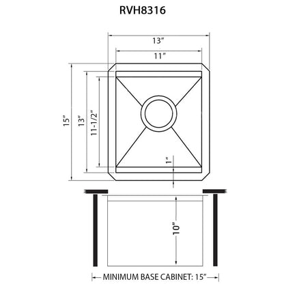 Ruvati 13 inch Workstation Bar Prep Sink - with Cover- Undermount 16 Gauge Stainless Steel Single Bowl - RVH8316