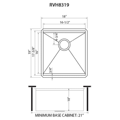 Ruvati 18 x 19 inch Workstation Bar Prep Sink Undermount 16 Gauge Ledge Stainless Steel Single Bowl - RVH8319