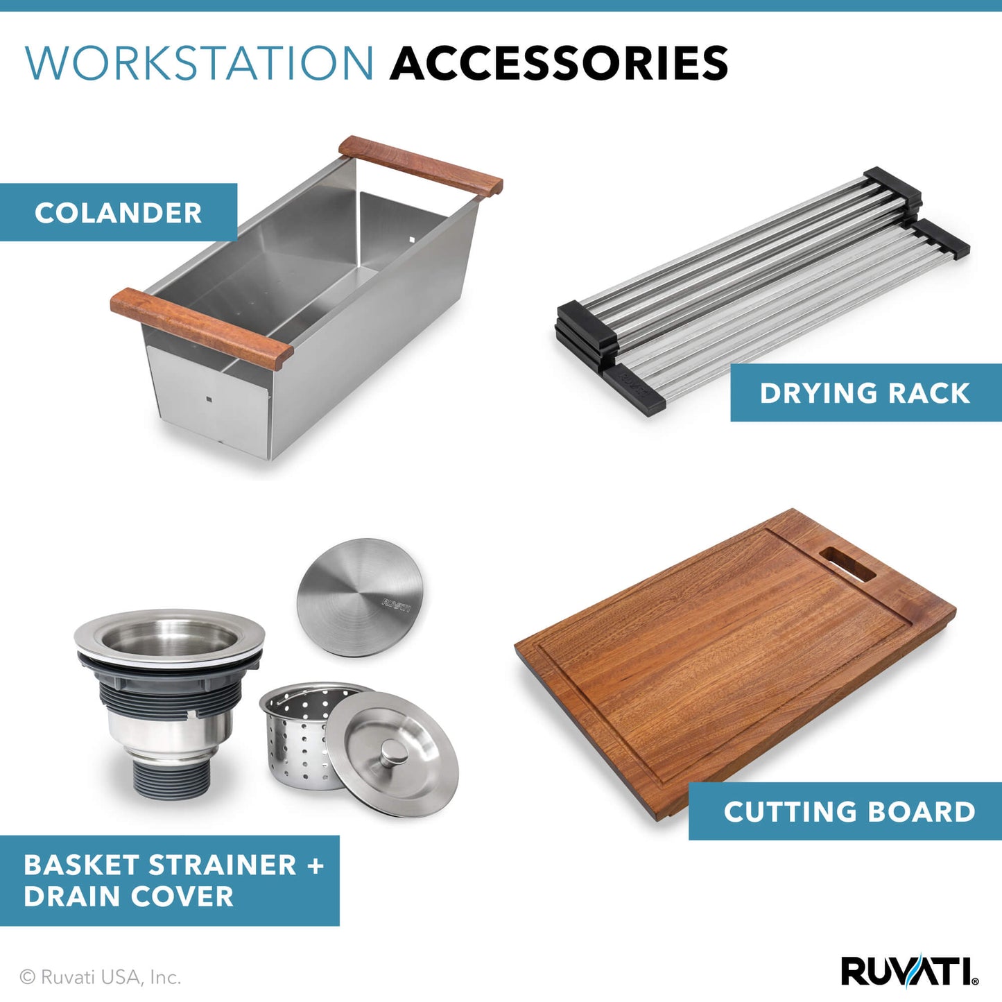 Ruvati 30-inch Workstation Rounded Corners Undermount Ledge Kitchen Sink with Accessories - RVH8320