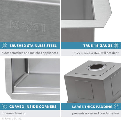 Ruvati 27-inch Workstation Rounded Corners Undermount Ledge Kitchen Sink with Accessories - RVH8327