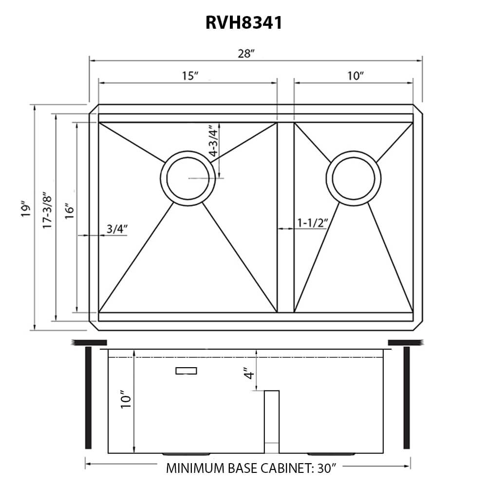 Ruvati 28-inch Workstation Sink 60/40 Double Bowl Undermount Low Divide 16 Gauge Stainless Steel - RVH8341