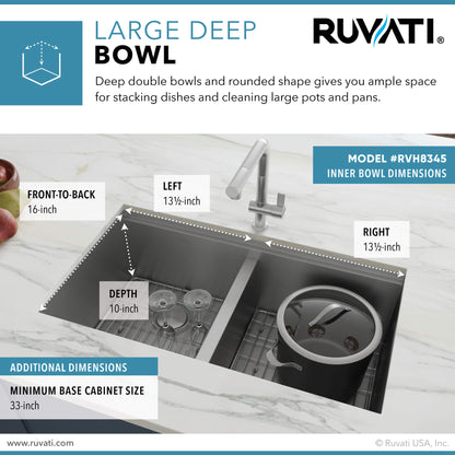 Ruvati 30-inch Workstation Ledge 50/50 Double Bowl Undermount 16 Gauge Stainless Steel Kitchen Sink - RVH8345