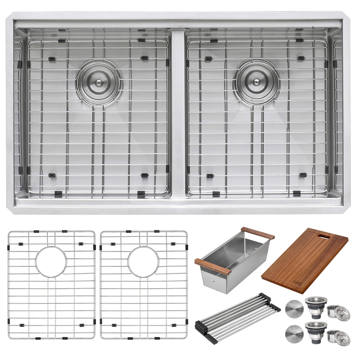 Ruvati 33-inch Workstation Ledge Rounded Corners 50/50 Double Bowl Undermount Kitchen Sink - RVH8351