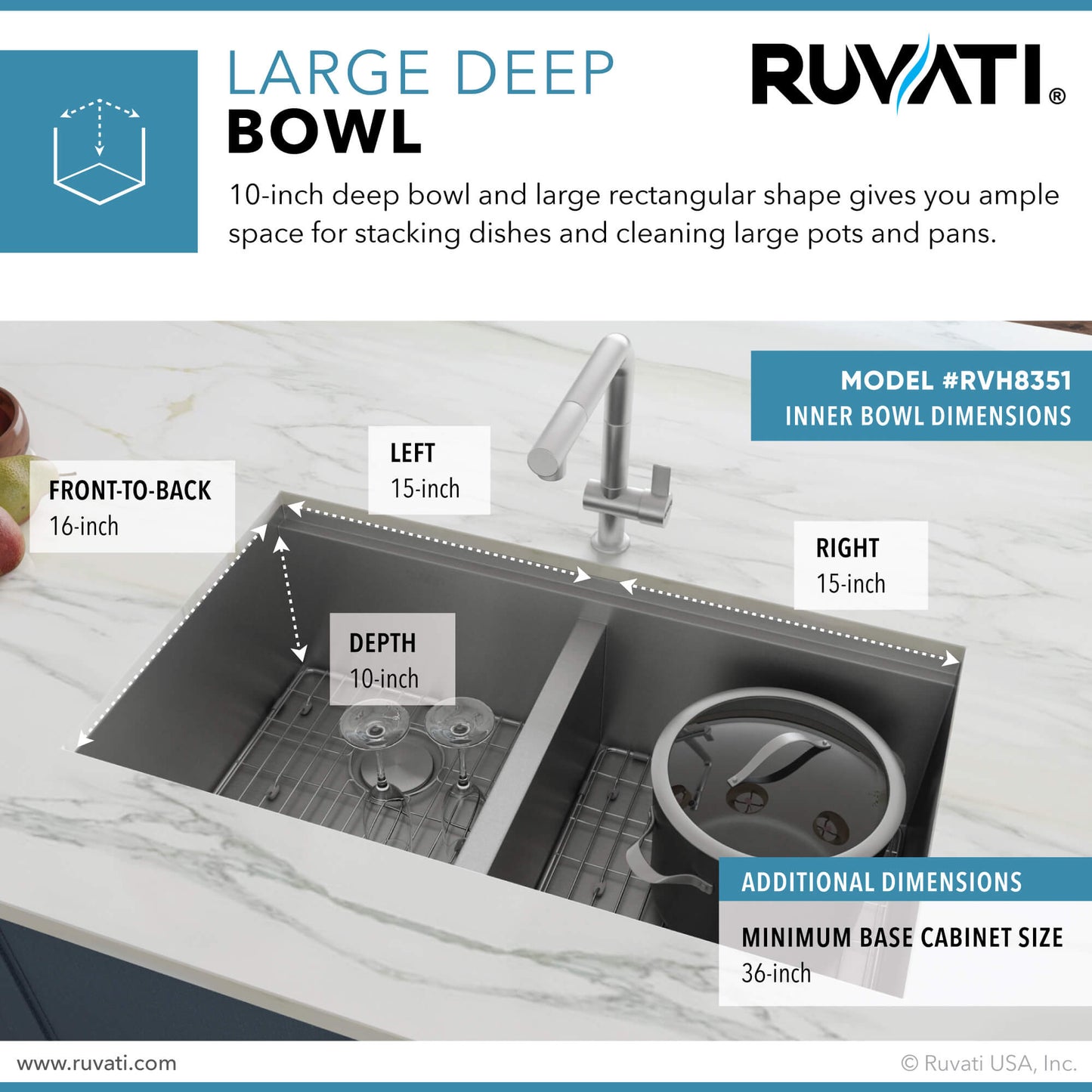 Ruvati 33-inch Workstation Ledge Rounded Corners 50/50 Double Bowl Undermount Kitchen Sink - RVH8351