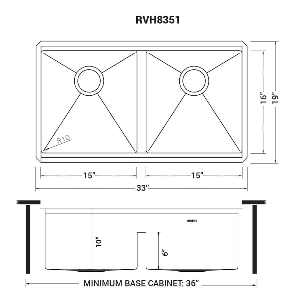 Ruvati 33-inch Workstation Ledge Rounded Corners 50/50 Double Bowl Undermount Kitchen Sink - RVH8351