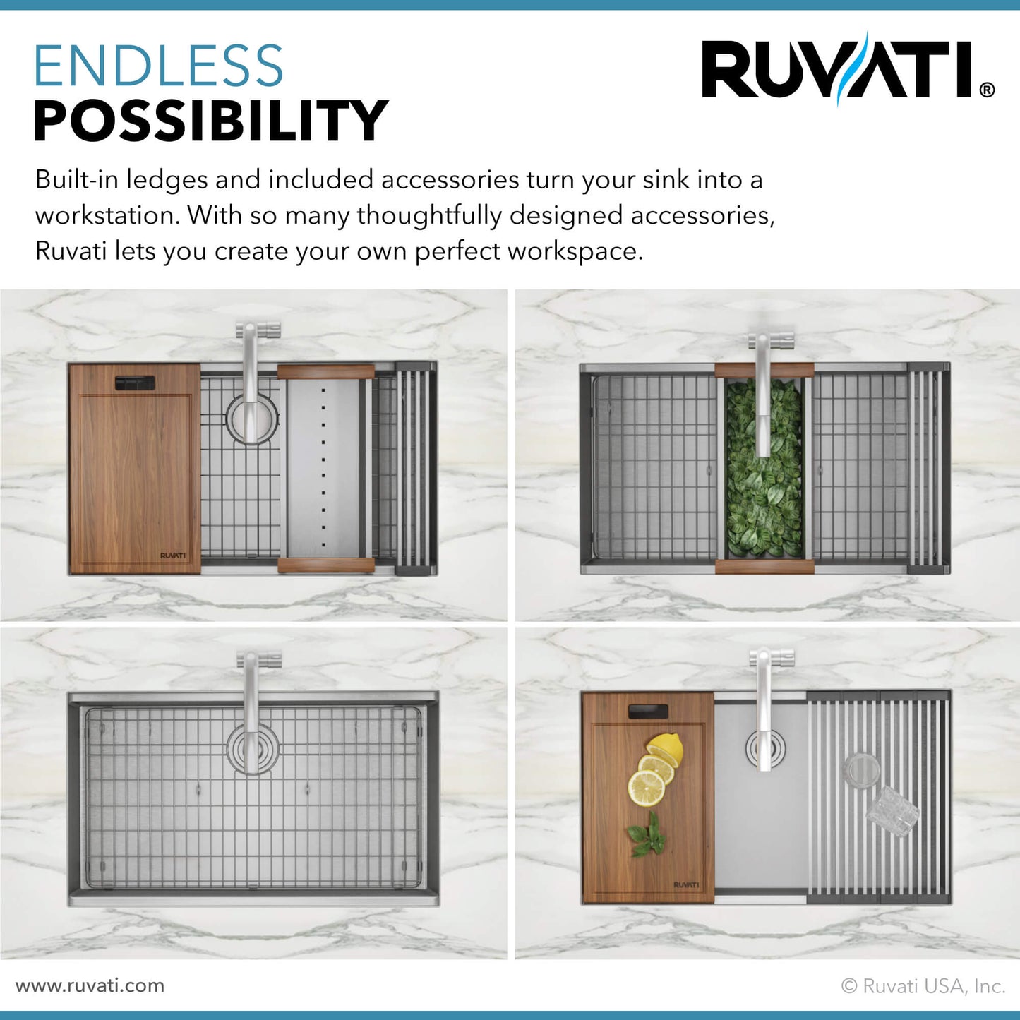 Ruvati 36-inch Workstation 60/40 Double Bowl Undermount 16 Gauge Stainless Steel Kitchen Sink - RVH8359