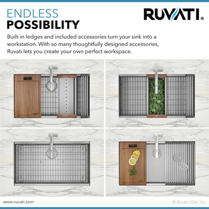 Ruvati 36-inch Workstation 60/40 Double Bowl Undermount 16 Gauge Stainless Steel Kitchen Sink - RVH8359