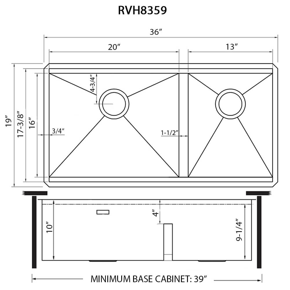 Ruvati 36-inch Workstation 60/40 Double Bowl Undermount 16 Gauge Stainless Steel Kitchen Sink - RVH8359