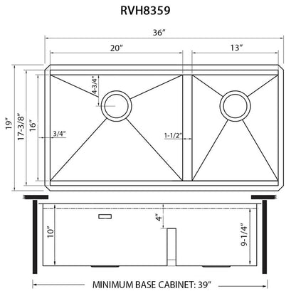 Ruvati 36-inch Workstation 60/40 Double Bowl Undermount 16 Gauge Stainless Steel Kitchen Sink - RVH8359