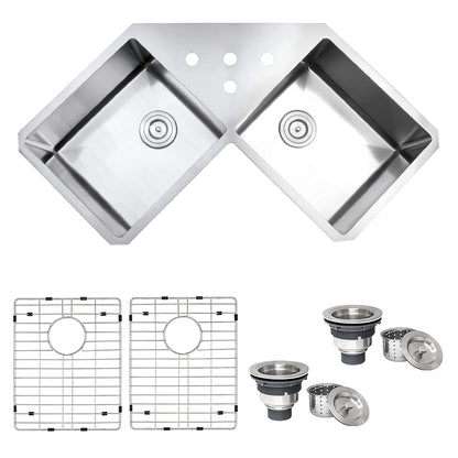 Ruvati Corner Butterfly Undermount Kitchen Sink 16 Gauge 44" Double Bowl - RVH8400