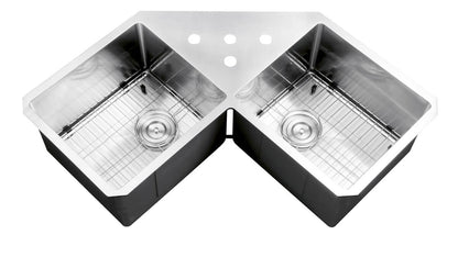 Ruvati Corner Butterfly Undermount Kitchen Sink 16 Gauge 44" Double Bowl - RVH8400