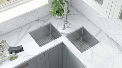 Ruvati Corner Butterfly Undermount Kitchen Sink 16 Gauge 44" Double Bowl - RVH8400