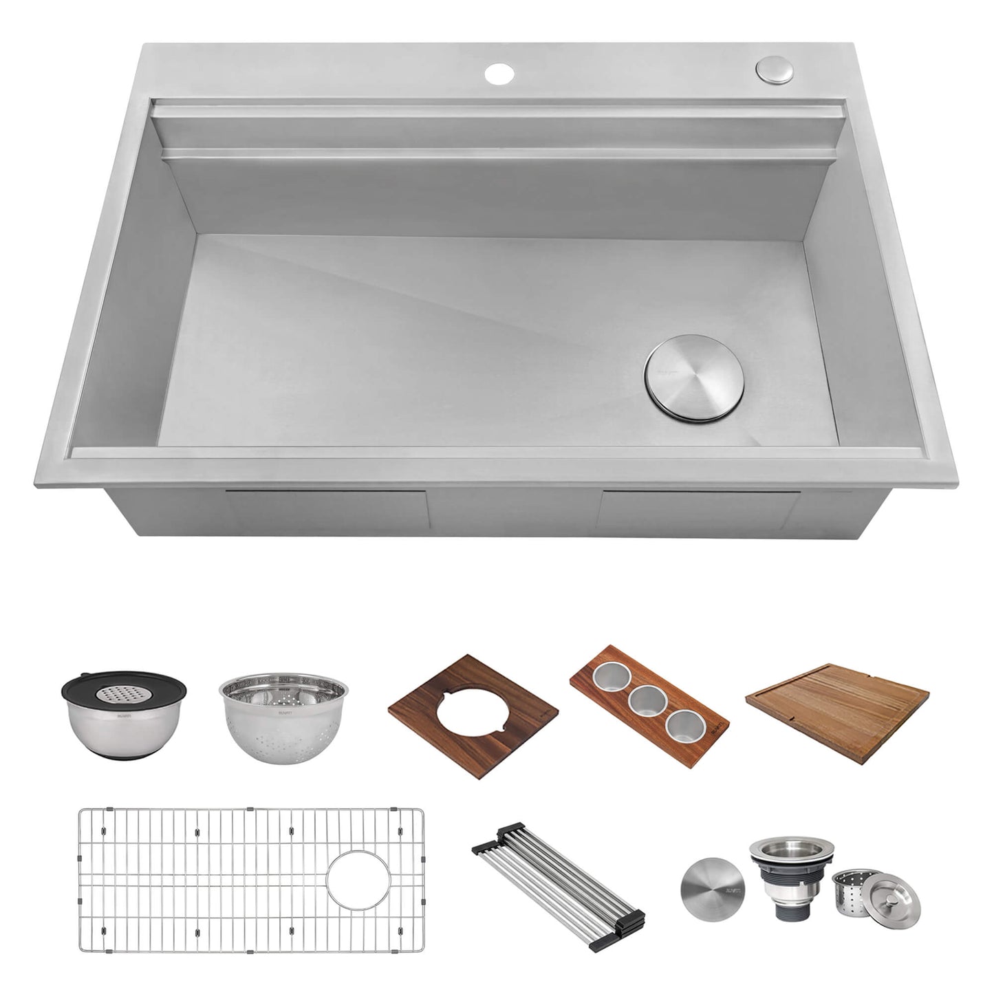 Ruvati 33-inch Workstation Two-Tiered Ledge Kitchen Sink Drop-in Topmount 16 Gauge Stainless Steel - RVH8424