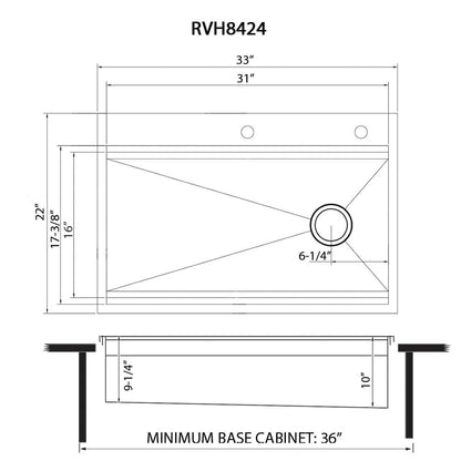 Ruvati 33-inch Workstation Two-Tiered Ledge Kitchen Sink Drop-in Topmount 16 Gauge Stainless Steel - RVH8424