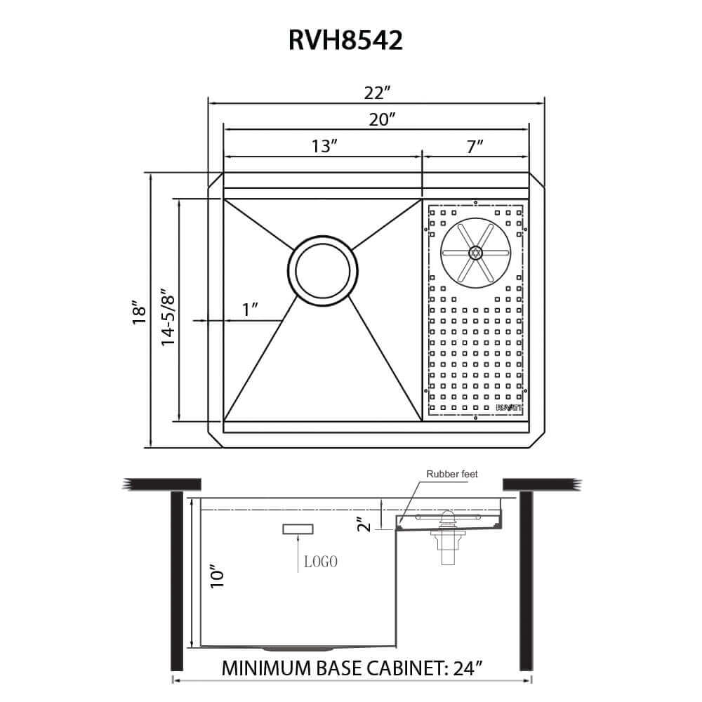 Ruvati Glass Rinser and Sink Combo 22 inch Workstation for Wet Bar Bottle Washer Undermount - RVH8542ST