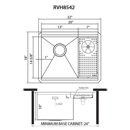 Ruvati Glass Rinser and Sink Combo 22 inch Workstation for Wet Bar Bottle Washer Undermount - RVH8542ST