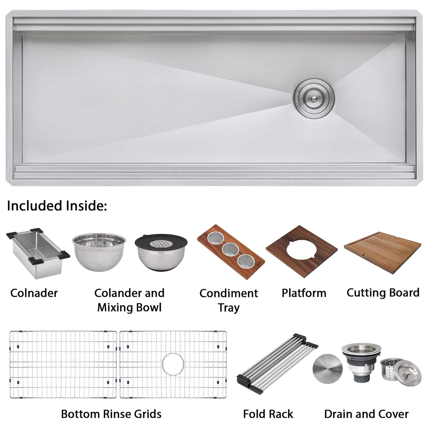 Ruvati 57-inch Workstation Two-Tiered Ledge Kitchen Sink Undermount 16 Gauge Stainless Steel - RVH8555