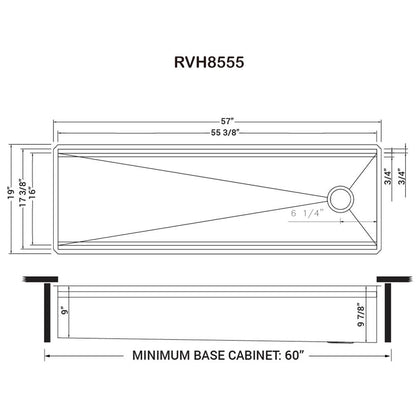 Ruvati 57-inch Workstation Two-Tiered Ledge Kitchen Sink Undermount 16 Gauge Stainless Steel - RVH8555