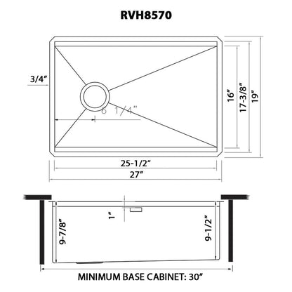 Ruvati 27-inch Workstation Slope Bottom Offset Drain Undermount 16 Gauge Kitchen Sink - RVH8570