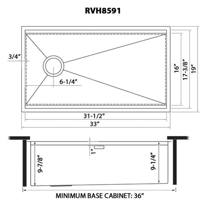 Ruvati 33-inch Workstation Slope Bottom Offset Drain Undermount 16 Gauge Kitchen Sink - RVH8591