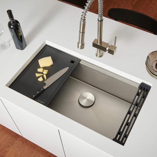 Ruvati Hex Bottom 30-inch Workstation Scratch Resistant Embossed Texture Kitchen Sink Stainless Steel - RVH8630