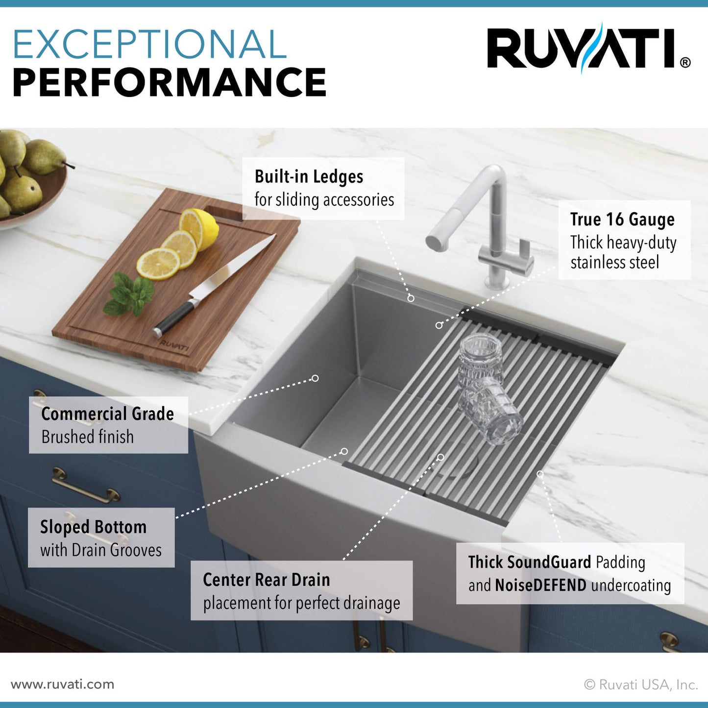 Ruvati 24-inch Apron-front Workstation Farmhouse Kitchen Sink 16 Gauge Stainless Steel Single Bowl - RVH9020