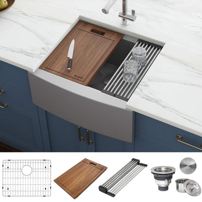 Ruvati 24-inch Apron-front Workstation Farmhouse Kitchen Sink 16 Gauge Stainless Steel Single Bowl - RVH9020