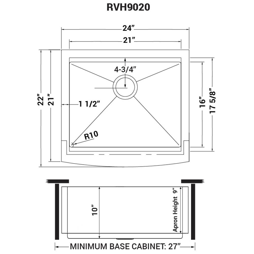 Ruvati 24-inch Apron-front Workstation Farmhouse Kitchen Sink 16 Gauge Stainless Steel Single Bowl - RVH9020