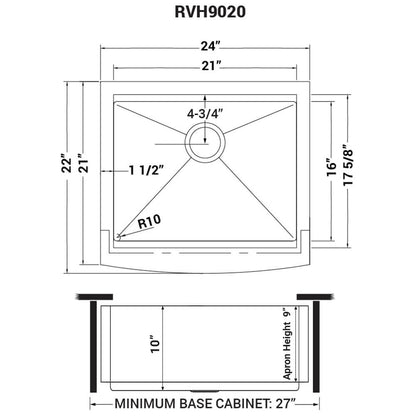 Ruvati 24-inch Apron-front Workstation Farmhouse Kitchen Sink 16 Gauge Stainless Steel Single Bowl - RVH9020