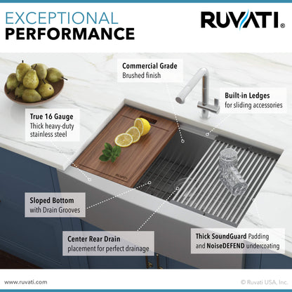 Ruvati 27-inch Apron-front Workstation Farmhouse Kitchen Sink 16 Gauge Stainless Steel Single Bowl - RVH9050