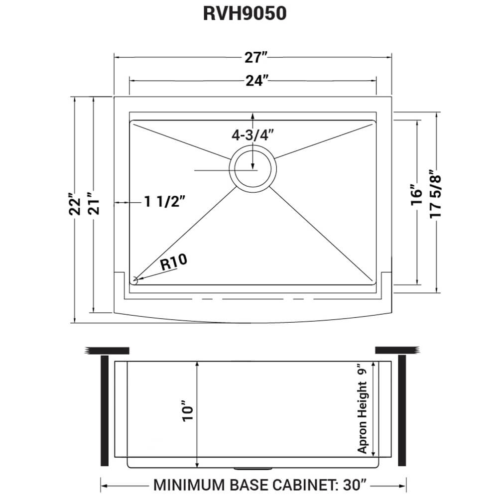 Ruvati 27-inch Apron-front Workstation Farmhouse Kitchen Sink 16 Gauge Stainless Steel Single Bowl - RVH9050