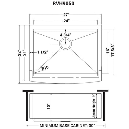 Ruvati 27-inch Apron-front Workstation Farmhouse Kitchen Sink 16 Gauge Stainless Steel Single Bowl - RVH9050