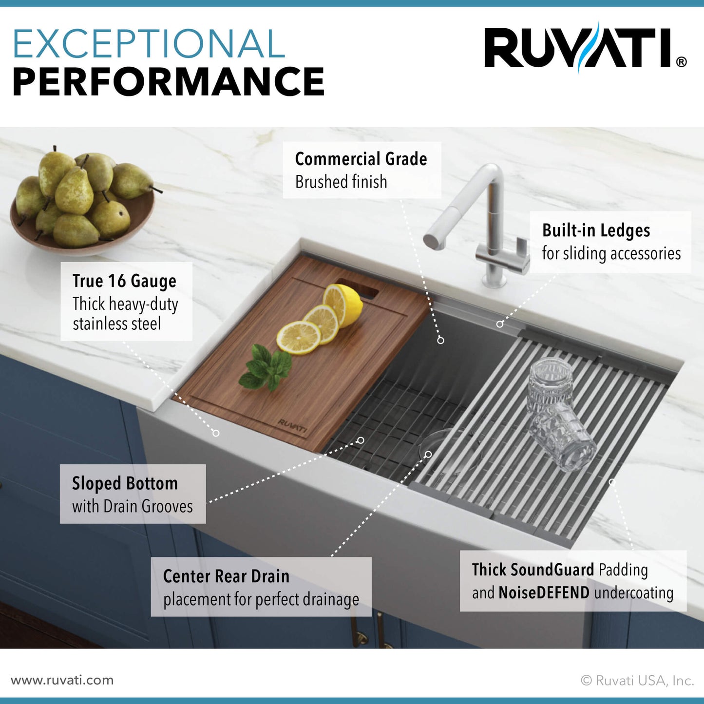 Ruvati 30-inch Apron-front Workstation Farmhouse Kitchen Sink 16 Gauge Stainless Steel Single Bowl - RVH9100