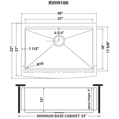 Ruvati 30-inch Apron-front Workstation Farmhouse Kitchen Sink 16 Gauge Stainless Steel Single Bowl - RVH9100