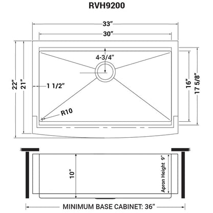 Ruvati 33-inch Apron-front Workstation Farmhouse Kitchen Sink 16 Gauge Stainless Steel Single Bowl - RVH9200