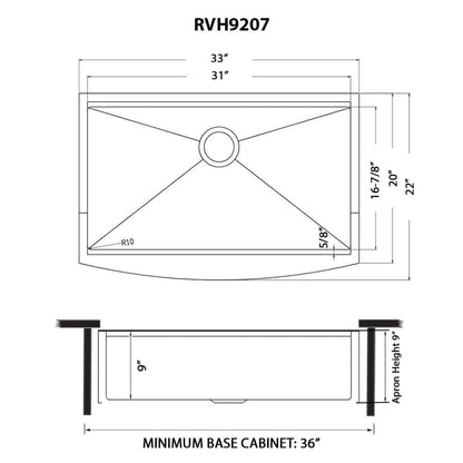 Ruvati 33-inch Workstation Apron-Front Stainless Steel Kitchen Sink - RVH9207