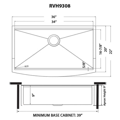 Ruvati 36-inch Workstation Apron-Front Stainless Steel Kitchen Sink - RVH9308