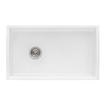 Ruvati 30-inch Fireclay Farmhouse Offset Drain Kitchen Sink Single Bowl White - Right Drain - RVL2018WR