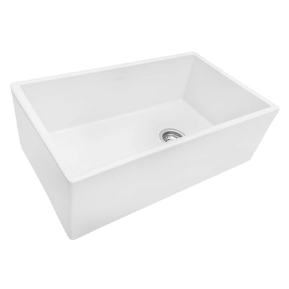 Ruvati 30-inch Fireclay Farmhouse Offset Drain Kitchen Sink Single Bowl White - Right Drain - RVL2018WR