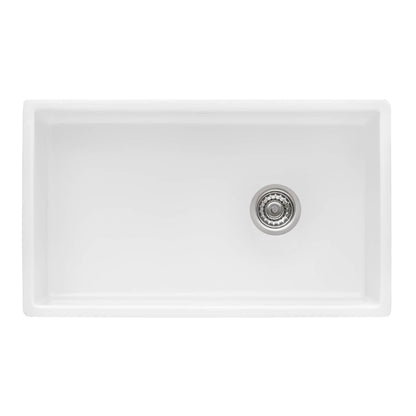 Ruvati 30-inch Fireclay Farmhouse Offset Drain Kitchen Sink Single Bowl White - Right Drain - RVL2018WR