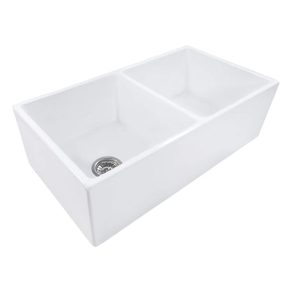 Ruvati 33 x 18 inch Fireclay Farmhouse Apron-Front Kitchen Sink Double Bowl - RVL2311