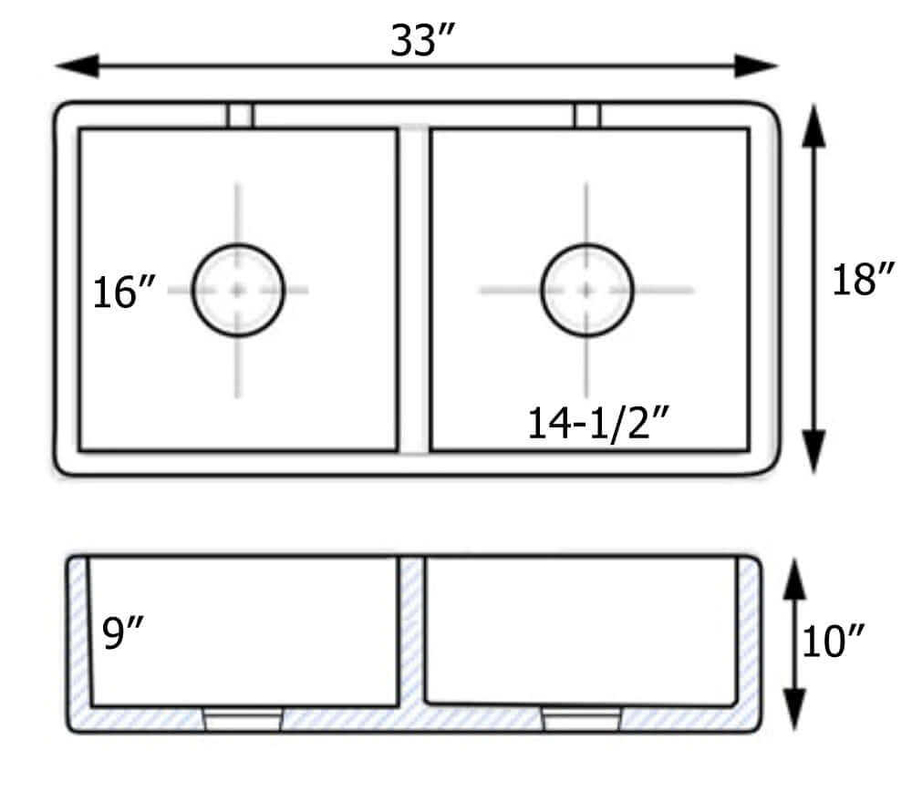 Ruvati 33 x 18 inch Fireclay Farmhouse Apron-Front Kitchen Sink Double Bowl - RVL2311