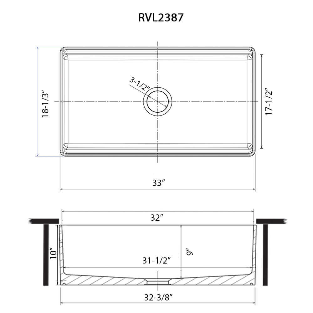 Ruvati 33 inch Fireclay Workstation Farmhouse Kitchen Sink Apron Front Single Bowl - RVL2387