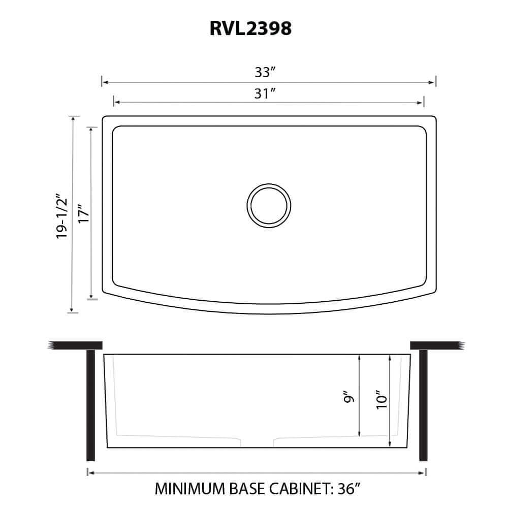 Ruvati 33 inch Fireclay  Farmhouse Kitchen Sink Bow Front Curved Apron Single Bowl - RVL2398