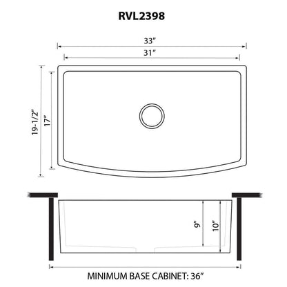 Ruvati 33 inch Fireclay  Farmhouse Kitchen Sink Bow Front Curved Apron Single Bowl - RVL2398