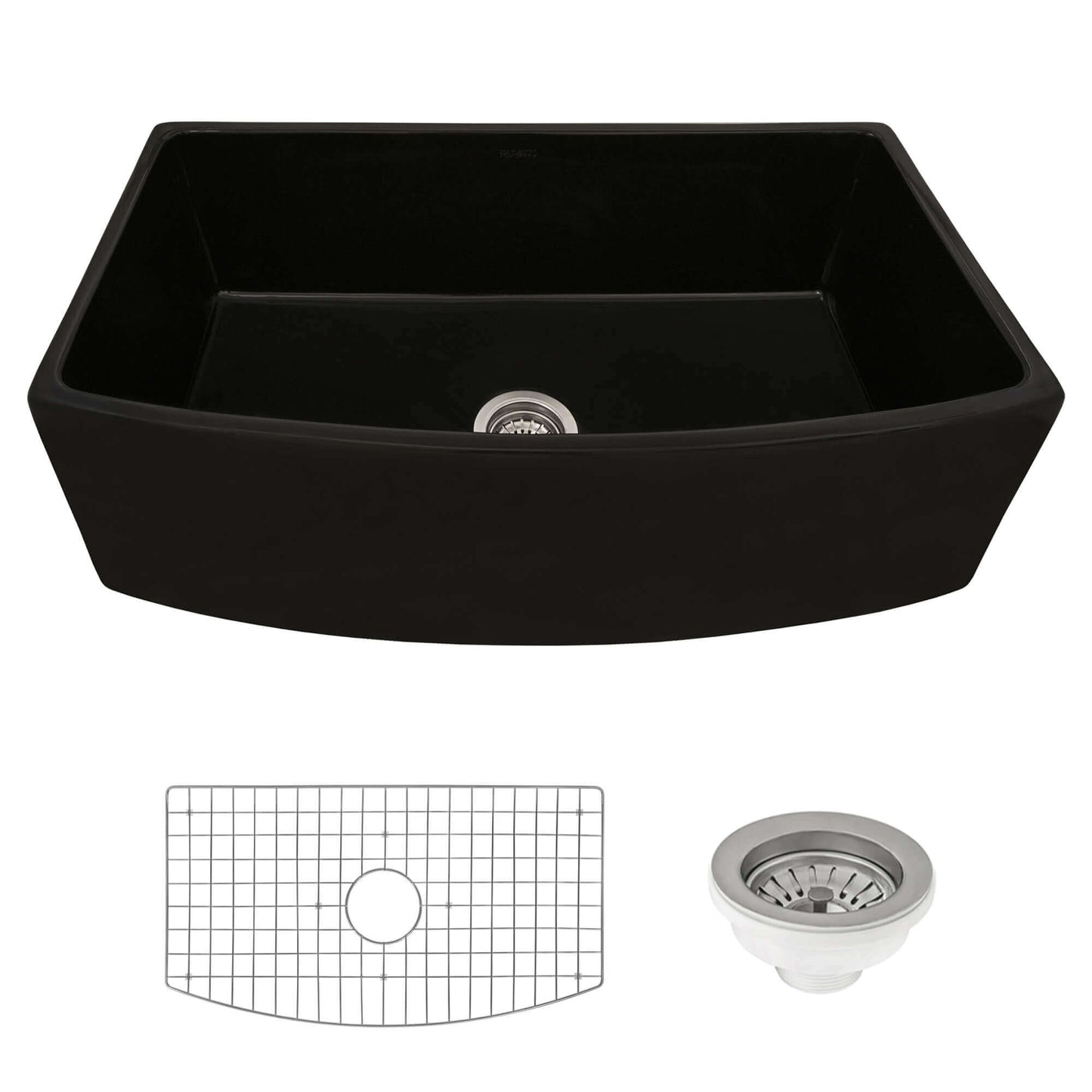 Ruvati 33 inch Fireclay  Farmhouse Kitchen Sink Bow Front Curved Apron Single Bowl - RVL2398